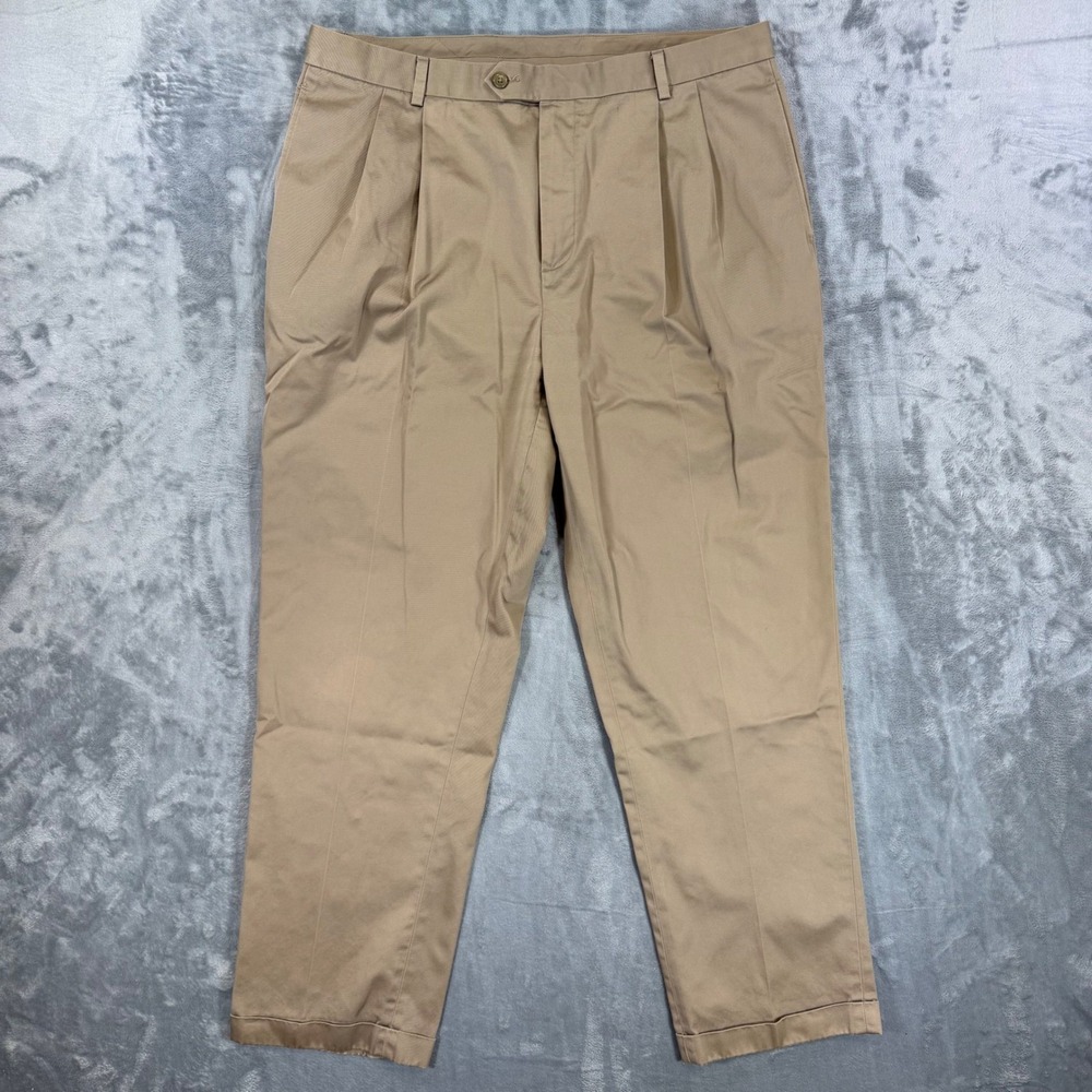 Jos A Bank Traveler Pleated Chino Pants Men's Size 40x33 Tan Khaki Cotton